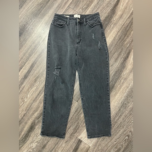 Women's Black High Rise Distressed Mom Jeans - Picture 1 of 7